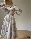 French Style Printed Square Neck Tea Dress
