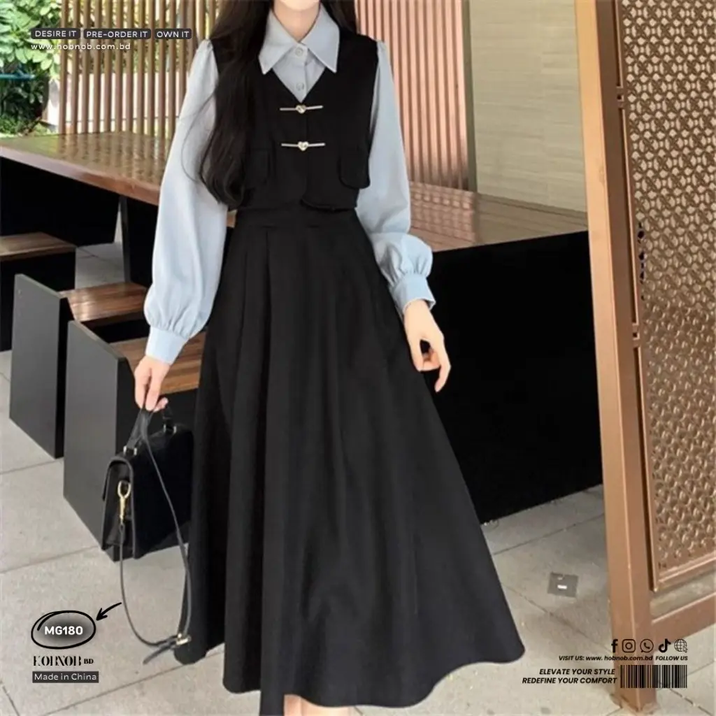 Youthful College Style Corduroy Splice Two Piece Dress 