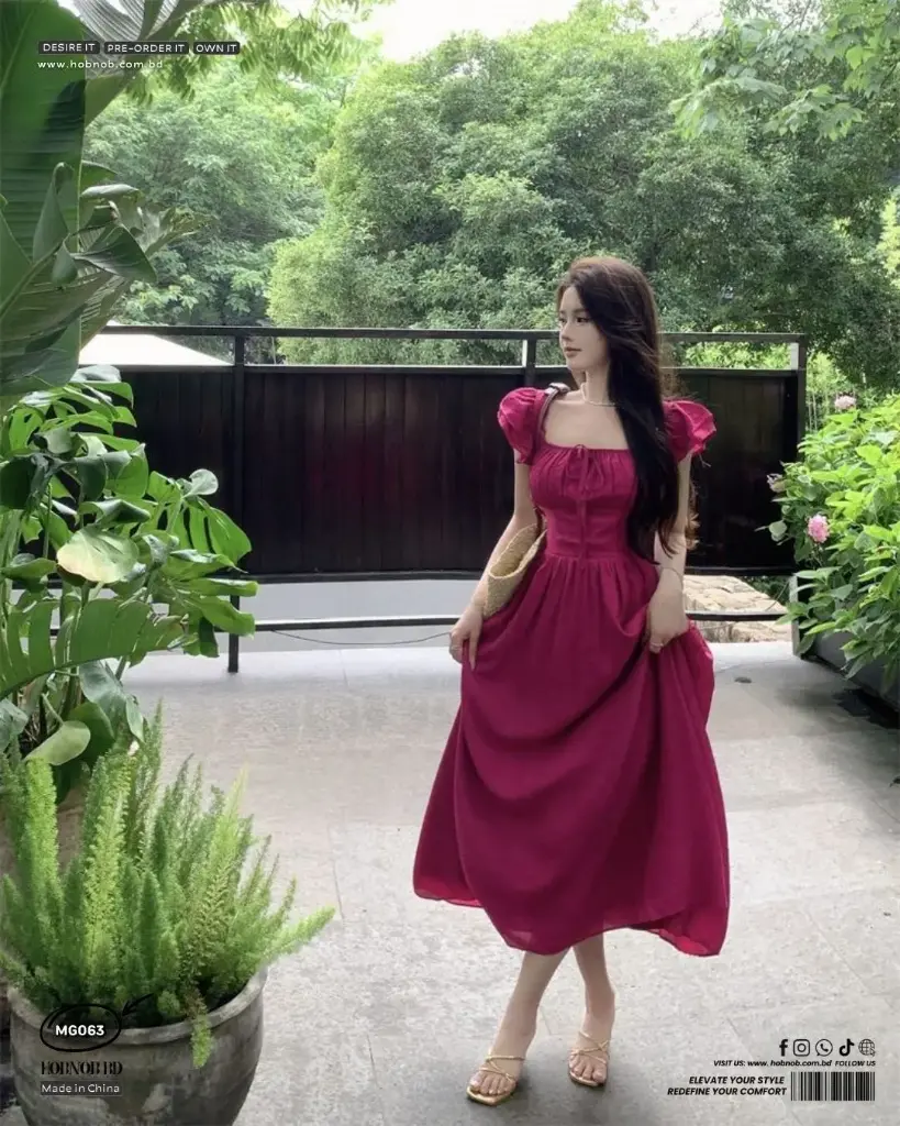 Retro Square Collar Flying Sleeve Dress