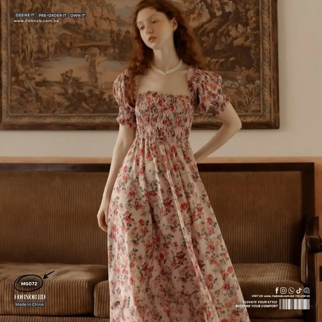   JUJIMUFU Red Floral One-Shoulder Vintage Chiffon  Dress