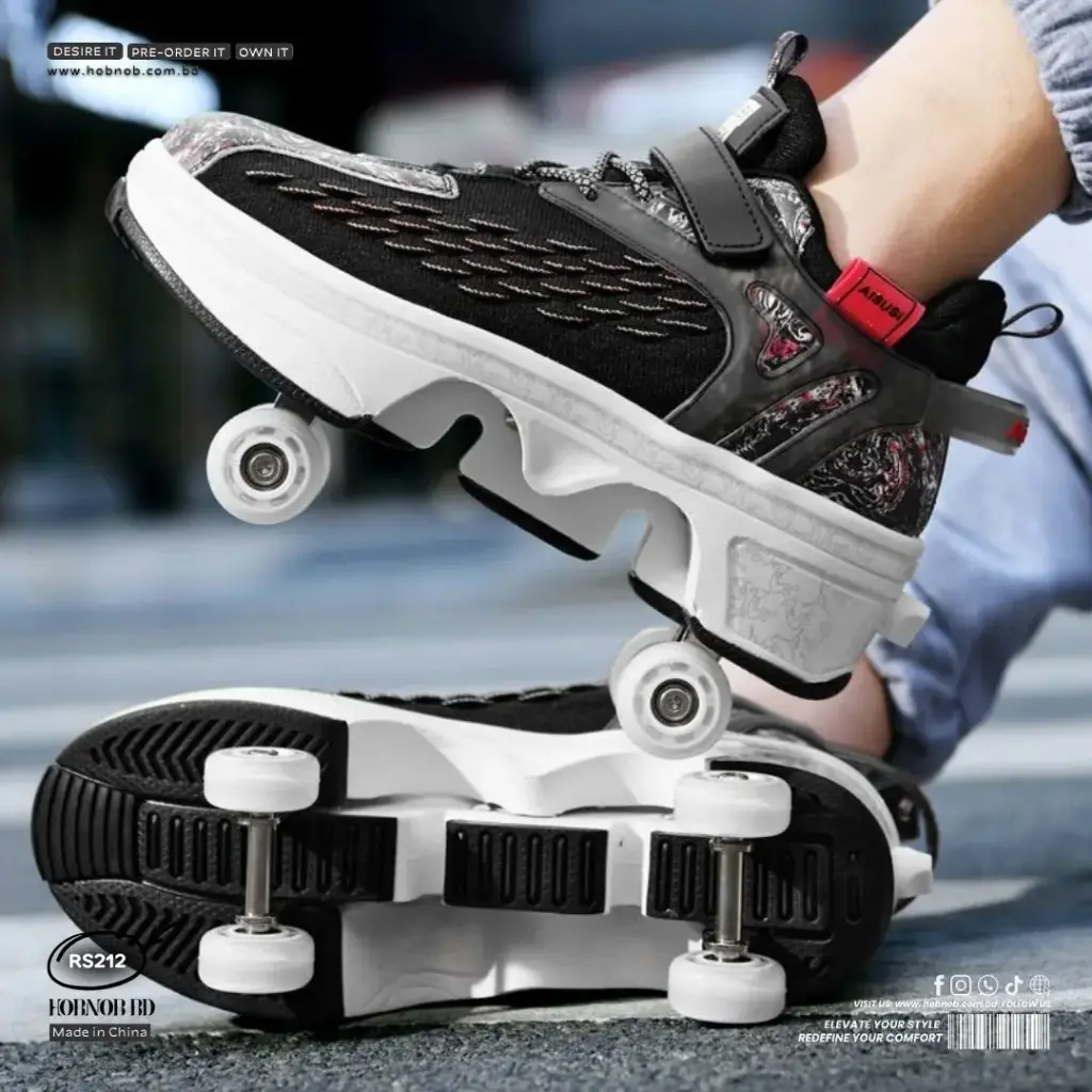 Guipais Retractable Wheel Roller Shoes  LED Luminous Skating Sneakers