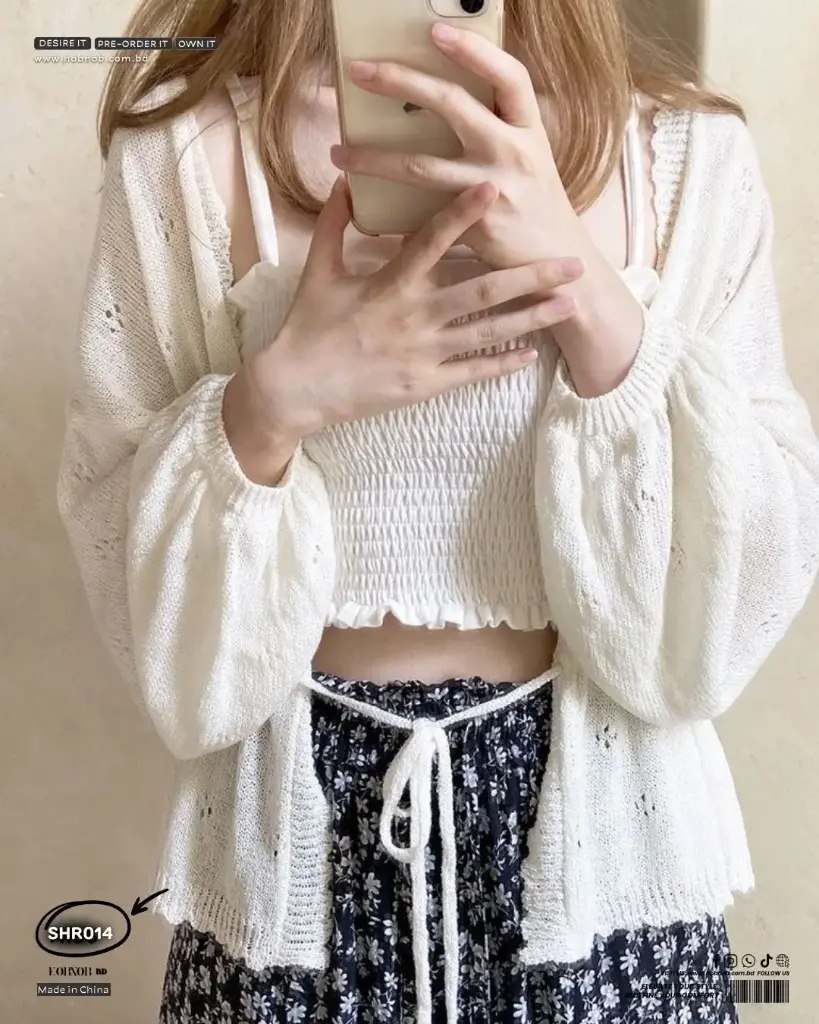 Korean Sweet Retro Cream Hollow Knit Cardigan 
