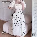  Milky White Floral Dot One-Shoulder Dress