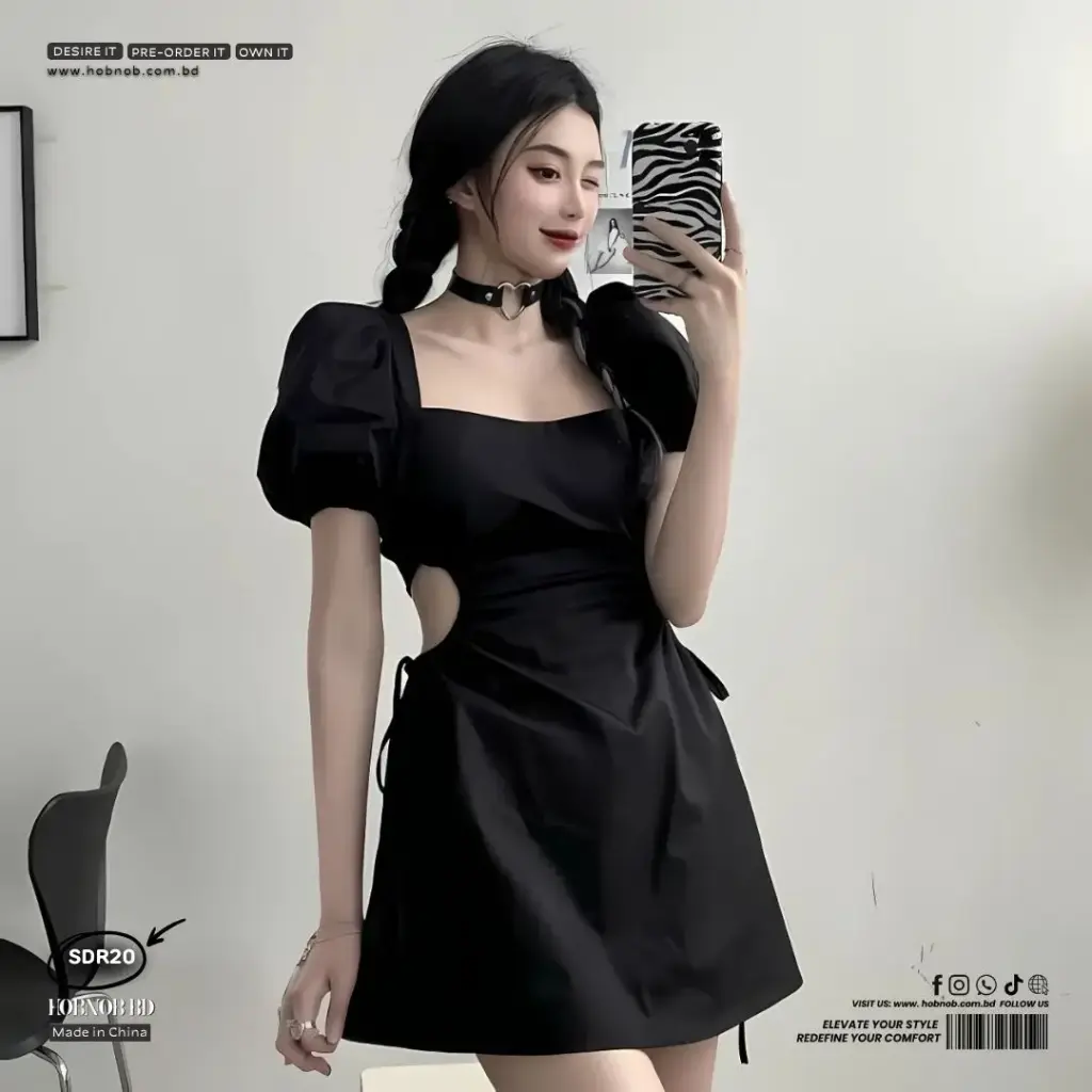 Celebrity-Inspired Lace-Up Puff Sleeve Backless Mini Dress