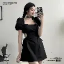 Celebrity-Inspired Lace-Up Puff Sleeve Backless Mini Dress