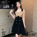  Mesh Bell Sleeves V-Neck Polka Dot A-Line Dress