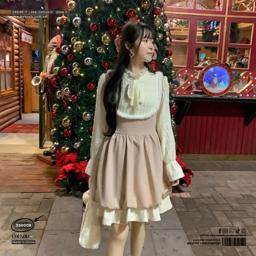 Fishtail Retro Style Contrast Color with Lotus Leaf Sleeves Dress  