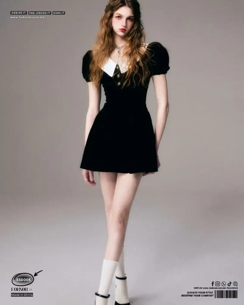 Retro Doll Collar Tutu Style Inspired French Black Velvet Dress 