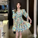 Plus Size Floral V-Neck Ruffle Casual Midi Dress