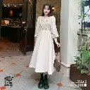 French Palace Style Corduroy Splice Knitted Dress for Women 