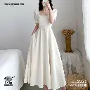 Puff Sleeves Square Collar White Hepburn Style Dress