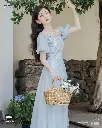 Platycodon French One-Shoulder Suspender Dress 