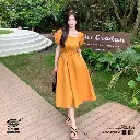 High-Waist A-Line Puff Sleeve Dress 