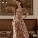   JUJIMUFU Red Floral One-Shoulder Vintage Chiffon  Dress
