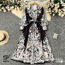 Floral High Waist Lantern Long Sleeve Dress Korean Style. 