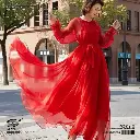  Yunjiao Rose Fairy Chiffon Dress with Lantern Sleeves  