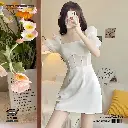White Puff Sleeve Dress – Square Neck Fishbone A-Line Party Gown