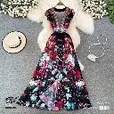   Floral V-Neck Style Long Sleeve A-Line Dress