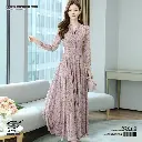 Long Sleeve Chiffon Floral Slimming Fit Dress