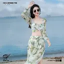 Rose Lover Long-Sleeve Split Bikini Swimsuit 