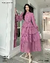  High-Waist Chiffon Cake Skirt Long Sleeve A-Line Dress