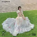 Luxury One-Shoulder French Palace Puff Sleeve Floral Gown Fairy Dress