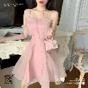 French Sweet One-Shoulder Fairycore Toast Dress