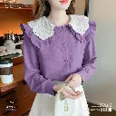 Qin Lin Double-Layer Doll Collar Chiffon Shirt Long Sleeved Blouse