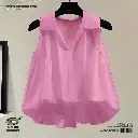  Korean High-Low Sleeveless Chiffon Shirt V-Neck Pullover Top 