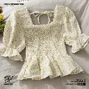 Sweet Style Floral Backless Chiffon Shirt Slim Fit Top 