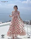 Sequined Princess Gown Puff Sleeve Strawberry Ruffle Dress 