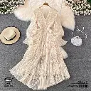   Super Fairy Ruffled Chiffon V-Neck Long Dress