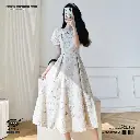French Floral Jacquard Long Dress – Sweet Retro Style