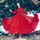 Ankle Length Long Sleeve Chiffon Red Swing Dress For Women